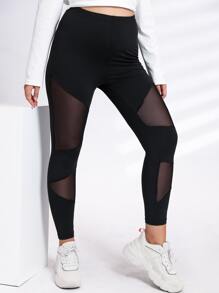 SHEIN LUNE Leggings de talle alto de malla - Negro - Ver 3