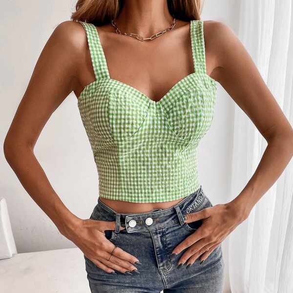

Gingham Bustier Cami Top, Green