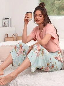 Bộ đồ ngủ Nữ Nơ Bướm Hoa Giải trí - Nhiều màu - Xem 1