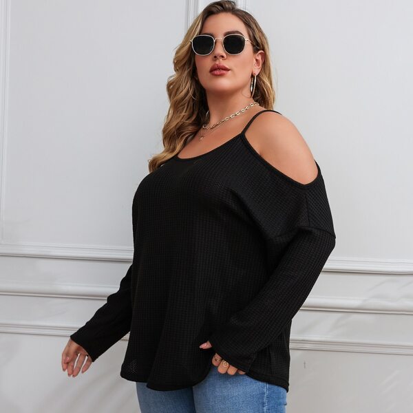 

Plus Cold Shoulder Waffle Knit Tee, Black