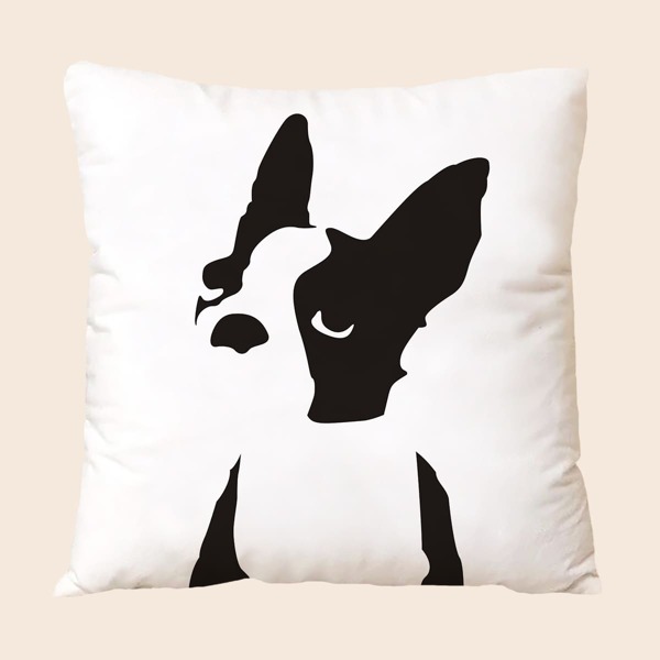 

Dog Print Cushion Cover Without Filler, Black and white