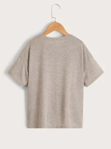 SHEIN Niñas Camiseta de hombros caídos de leopardo en contraste