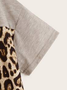 SHEIN Niñas Camiseta de hombros caídos de leopardo en contraste