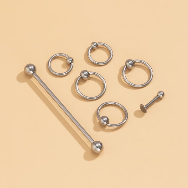 

7pcs Round Ball Decor Earring, Silver