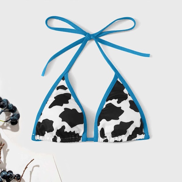 

Cow Print Contrast Binding Triangle Bikini Top, Multicolor