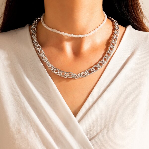 

2pcs Minimalist Necklace, Silver