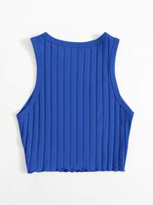 SHEIN EZwear Lettuce Trim Rib-knit Tank Top - Royal Blue - View 2