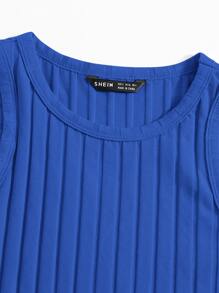 SHEIN EZwear Lettuce Trim Rib-knit Tank Top - Royal Blue - View 4