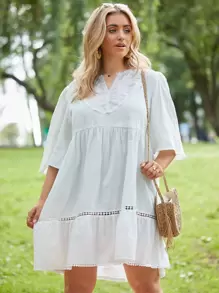 SHEIN Vestido smock con diseño bordado - Blanco - Ver 1