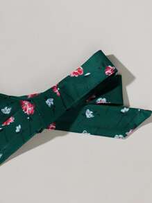 小女童小碎花前交叉上衣帶短褲 - 墨綠色 - 查看 3