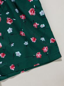 小女童小碎花前交叉上衣帶短褲 - 墨綠色 - 查看 4