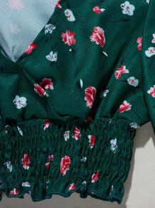 小女童小碎花前交叉上衣帶短褲 - 墨綠色 - 查看 7