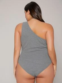 SHEIN Essnce Plus One Shoulder Solid Bodysuit - Light Grey - View 2