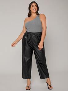 SHEIN Essnce Plus One Shoulder Solid Bodysuit - Light Grey - View 3