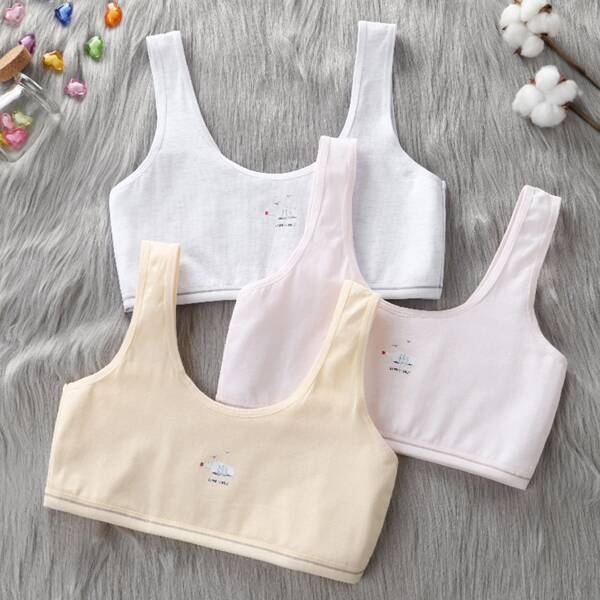 

Girls 4pcs Letter & Cartoon Graphic Bralette, Multicolor