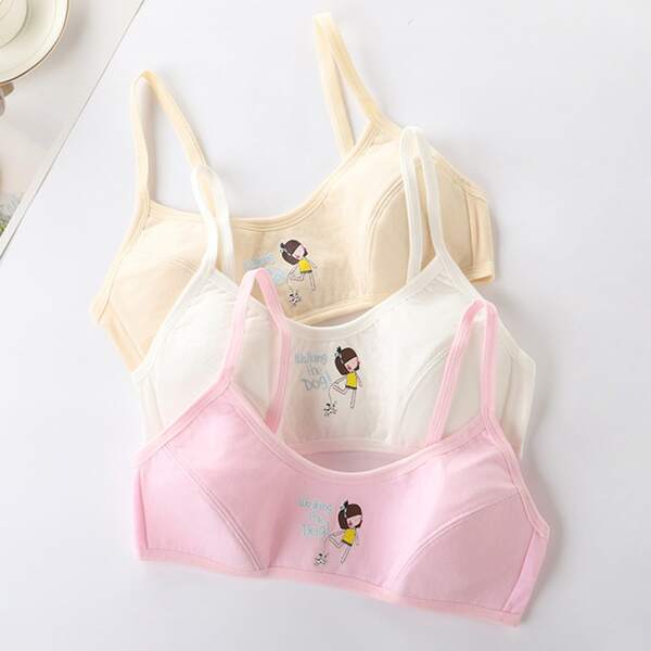 

Girls 3pcs Cartoon Graphic Bralette, Multicolor