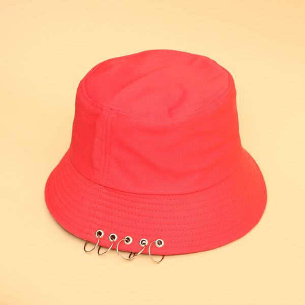 

Metal Ring Decor Bucket Hat, Red