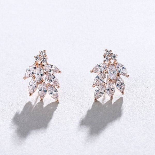 

Gold Plated Zircon Leaf Decor Earrings, Rose gold