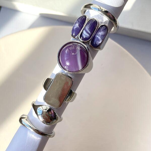 

6pcs Stone Decor Ring, Multicolor