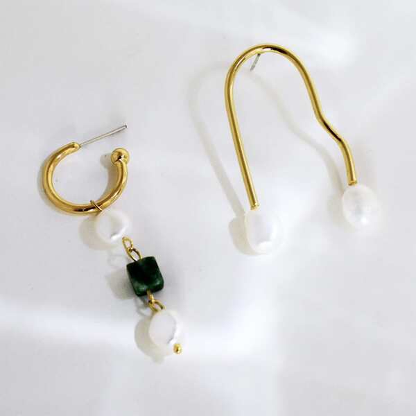 

18K Gold Plated Natural Pearl Decor Mismatched Earrings