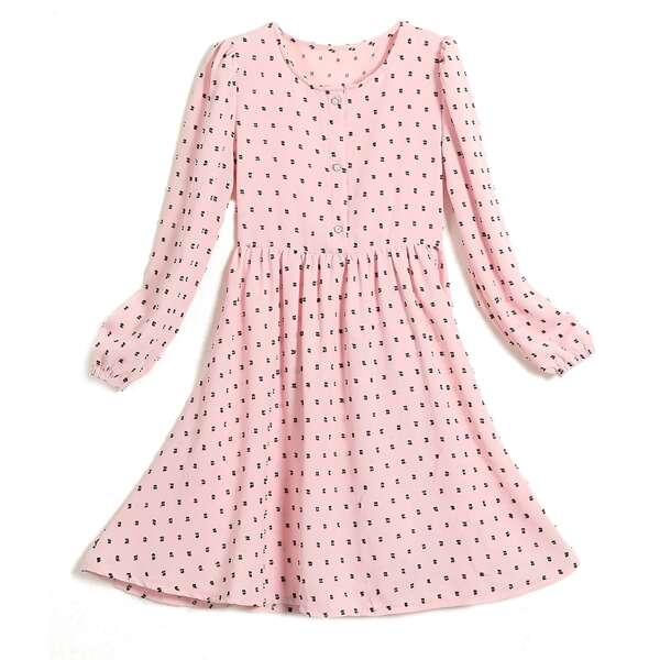 

Girls Swiss Dot Blouson Sleeve Dress, Pink