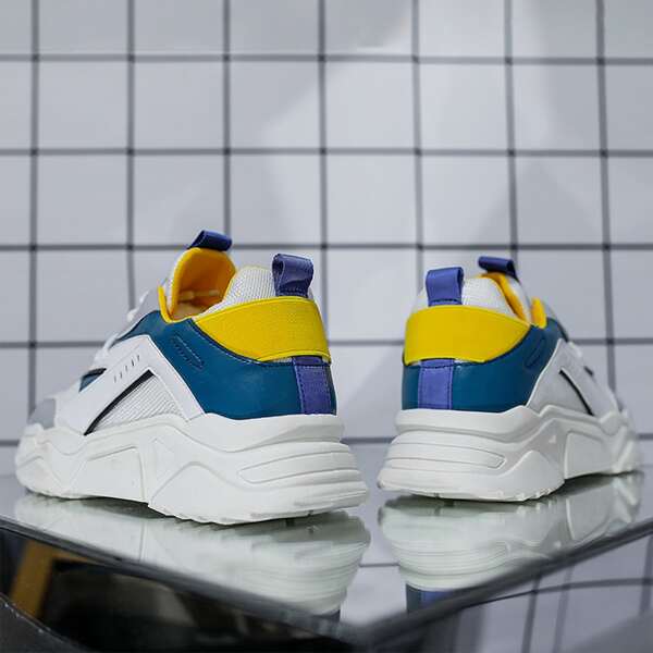 

Men Colorblock Lace-up Front Lace-up Front Chunky Sneakers, Blue and white