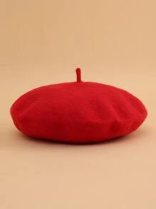 Cute Simple Solid Beret - Red - View 1