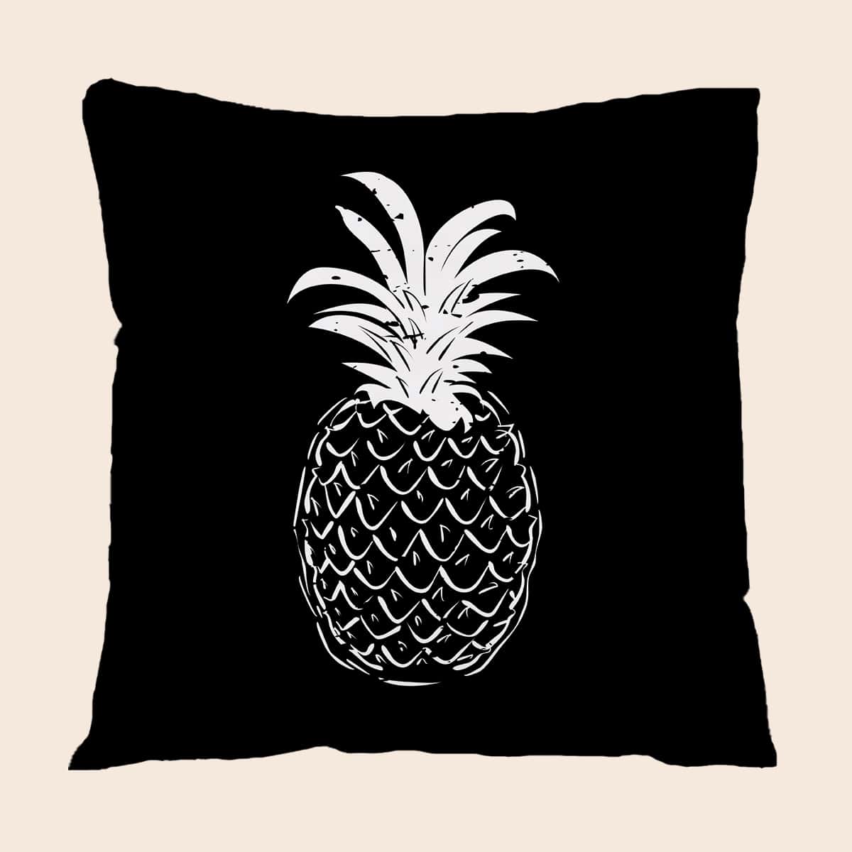 

Pineapple Print Cushion Cover Without Filler, Black and white