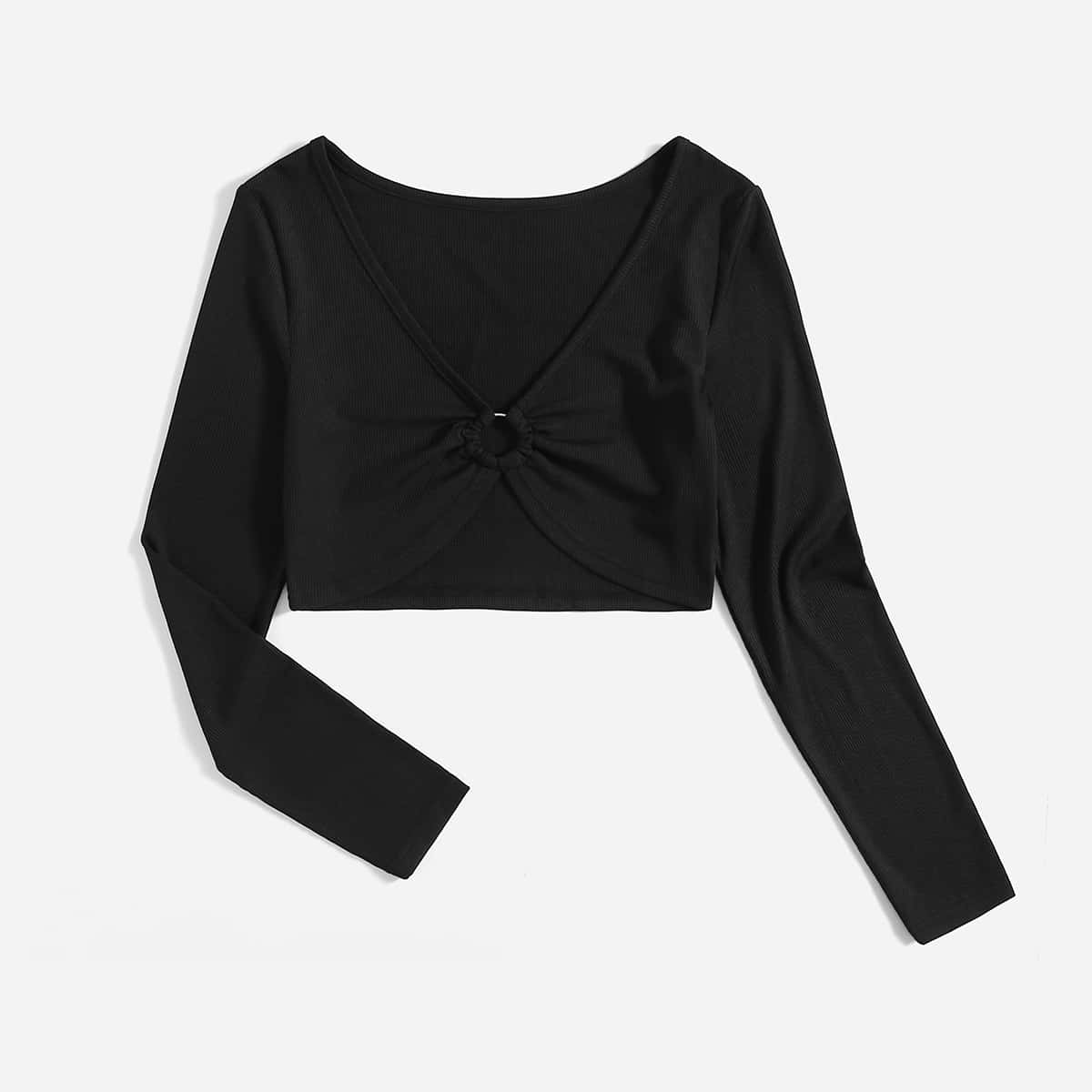 

Solid Ring Decor Crop Tee, Black