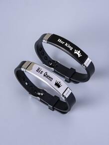 Hombres 2 piezas Pulsera con diseño de letra - Negro - Ver 4