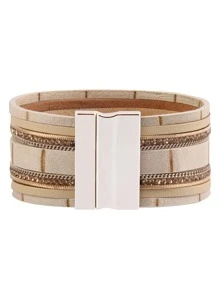 Rhinestone Decor PU Leather Bracelet - Khaki - View 3