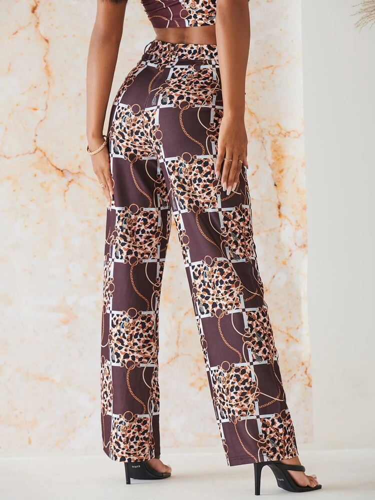 Chain Print Wide Leg Pants