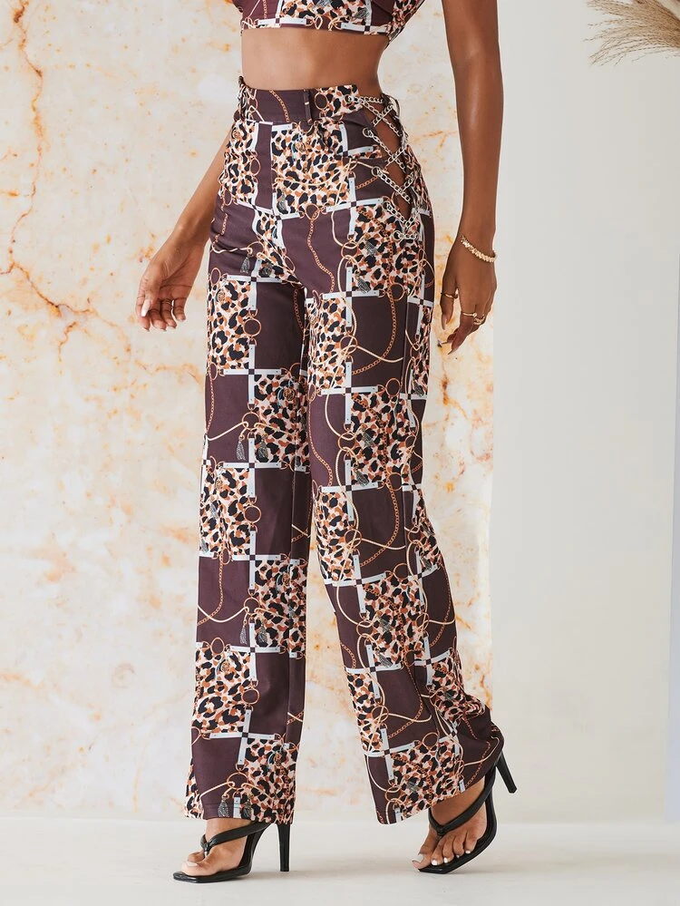Chain Print Wide Leg Pants