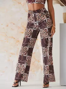 SHEIN VCAY Quần Chuỗi Ren lên Tất cả trên in Boho - Cà phê nâu - Xem 4