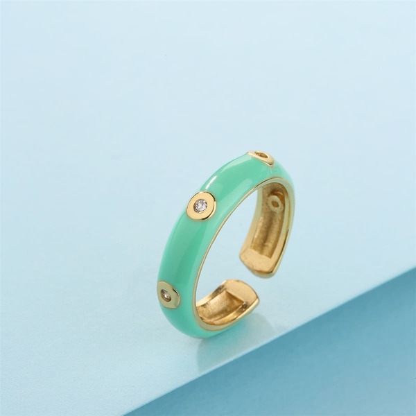 

18K Gold Plated Zircon Decor Cuff Ring, Mint green