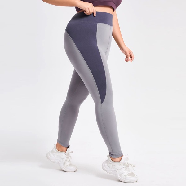 

Plus Colorblock Crop Sports Leggings, Grey