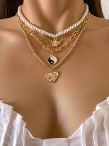 3 chiếc vòng cổ quyến rũ âm dương trang trí - Vàng - Xem 1