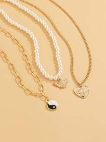 3 chiếc vòng cổ quyến rũ âm dương trang trí - Vàng - Xem 2