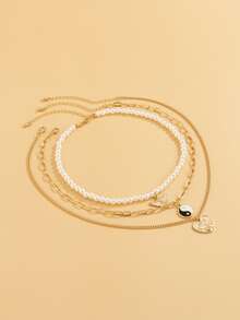 3 chiếc vòng cổ quyến rũ âm dương trang trí - Vàng - Xem 3