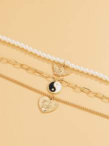 3 chiếc vòng cổ quyến rũ âm dương trang trí - Vàng - Xem 4