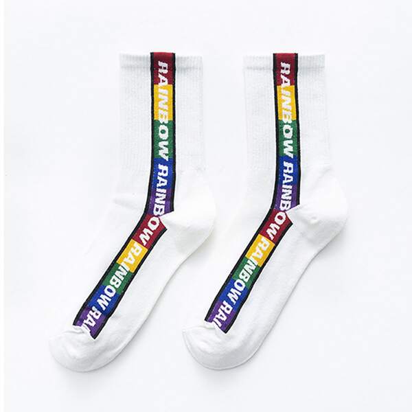 

Letter Graphic Crew Socks, White