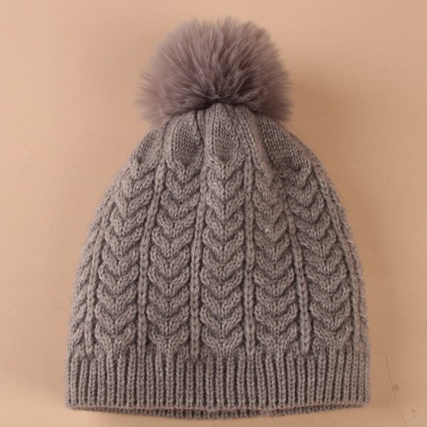 

Toddler Kids Pom Pom Knit Beanie, Grey
