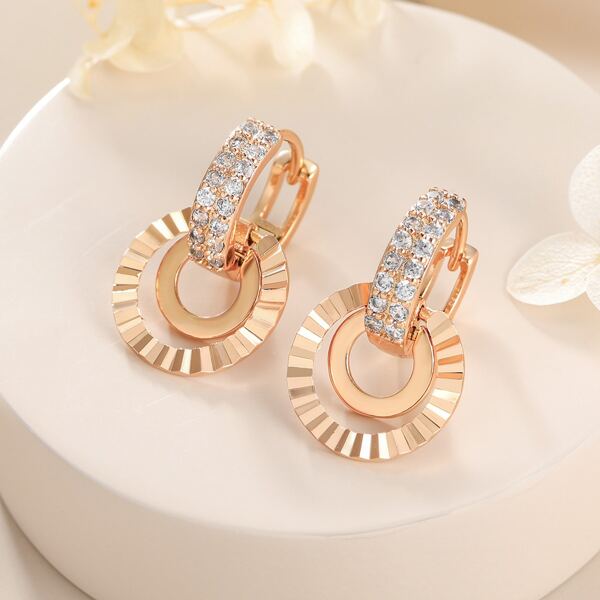 

18K Gold Plated Zircon Decor Ring Drop Earrings