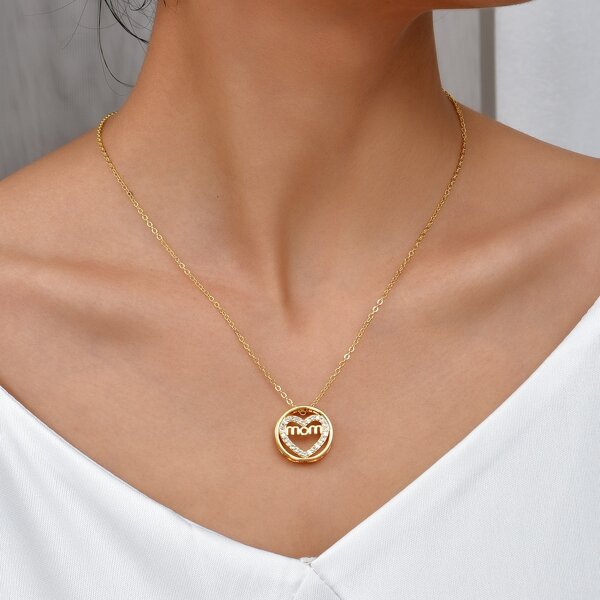 

Zircon Heart Charm Necklace, Gold