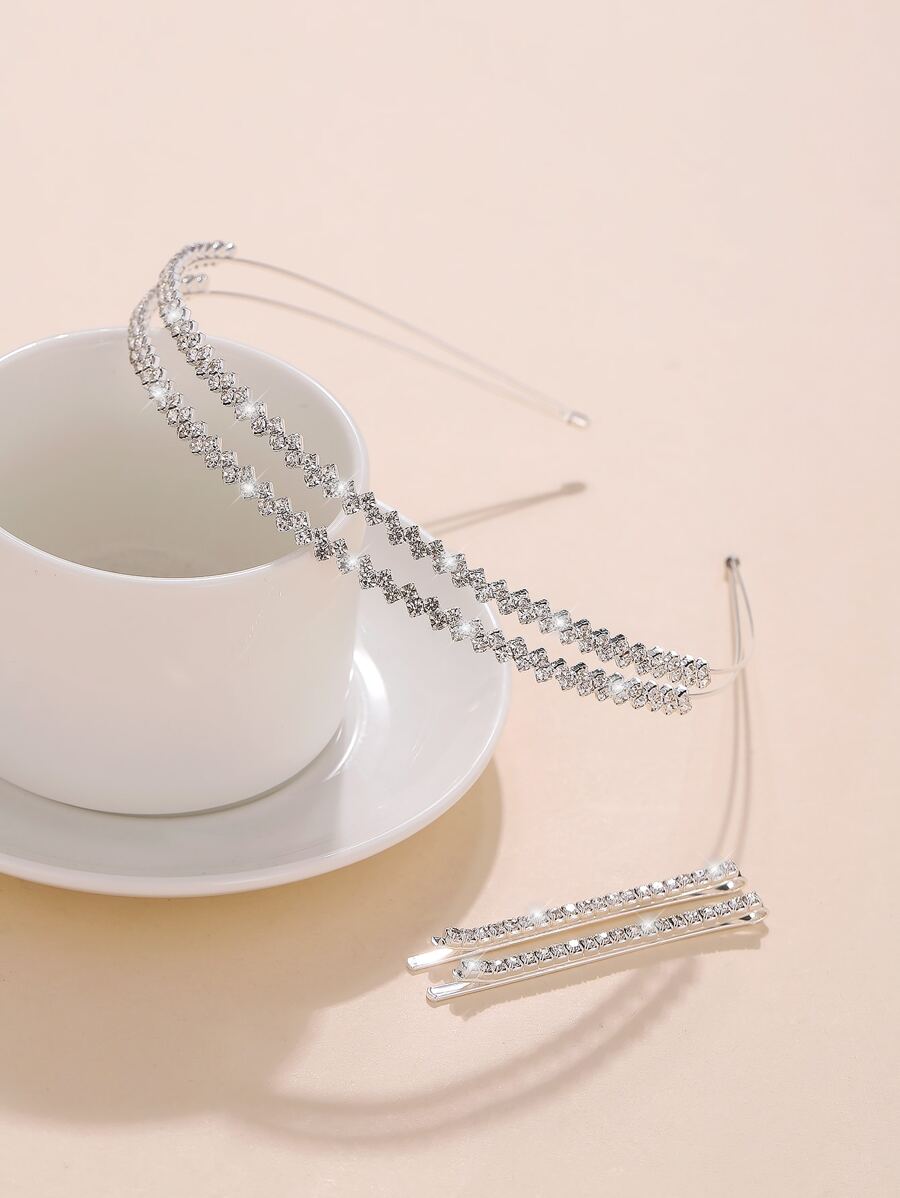 3pcs Crystal Hair Hoop And Clips For Daily Travel Dating Vacation Party,Hairband,Hair Hoop Headbands Hair Accessories Head Accessories - Silver - View 1