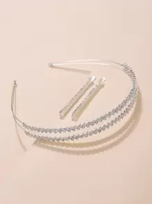 3pcs Crystal Hair Hoop And Clips For Daily Travel Dating Vacation Party,Hairband,Hair Hoop Headbands Hair Accessories Head Accessories - Silver - View 2