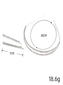 3pcs Crystal Hair Hoop And Clips For Daily Travel Dating Vacation Party,Hairband,Hair Hoop Headbands Hair Accessories Head Accessories - Silver - View 4