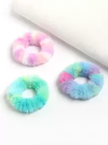 5pcs/Set Tie-Dye Fluffy Faux Rabbit Fur Hair Scrunchies, Hair Accessories Hair Ties Ponytail Holders Hair Elastics Hair Rope, Hair Bobbles Head Accessories Rubber Bands - Multicolor - View 4