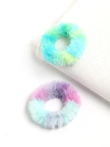 5pcs/Set Tie-Dye Fluffy Faux Rabbit Fur Hair Scrunchies, Hair Accessories Hair Ties Ponytail Holders Hair Elastics Hair Rope, Hair Bobbles Head Accessories Rubber Bands - Multicolor - View 5