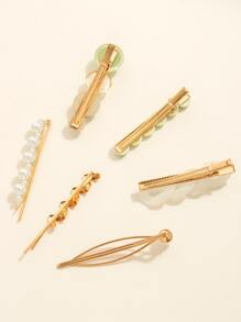 6 cái Faux Pearl & Chain Decor Hair Clip - Nhiều màu - Xem 2